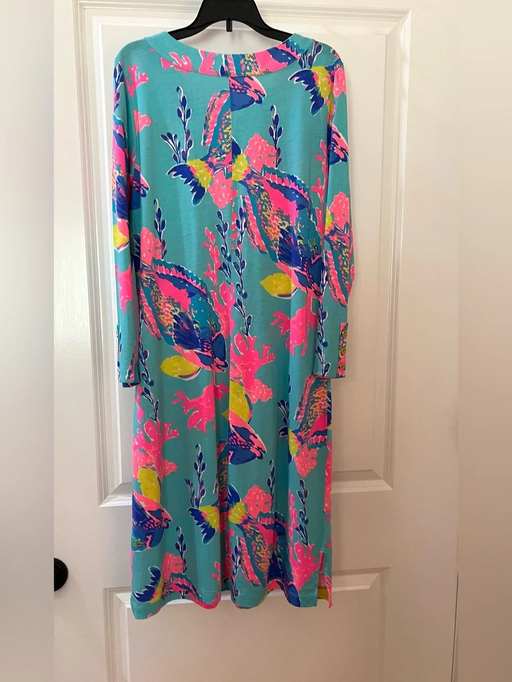 Lilly Pulitzer Aqua with Neon Pink & Navy Floral Dress - Picture 2 of 3